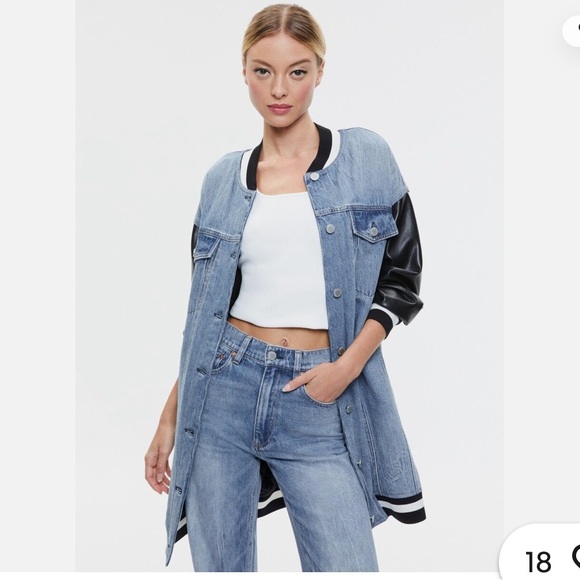 NWT Alice and Olivia Sadie oversized varsity Jean jacket - Picture 7 of 7